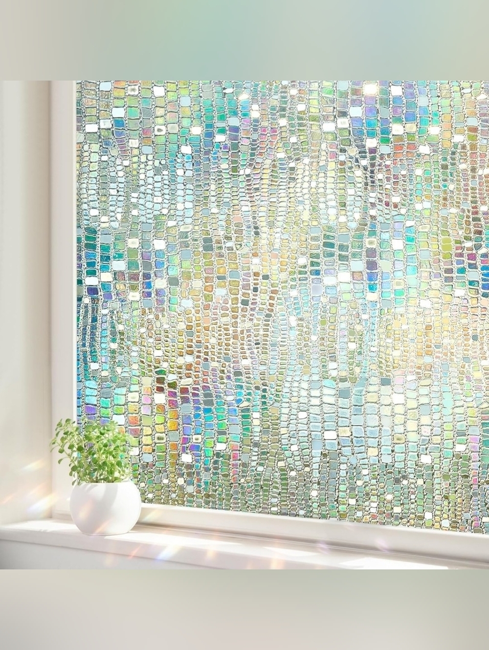 Window Privacy Film Rainbow Static Cling Stained Glass UV Heat Blocking 17.5"x39
